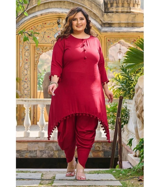 PrettyPlus by Desinoor.com Maroon Solid Pant Top Set - None