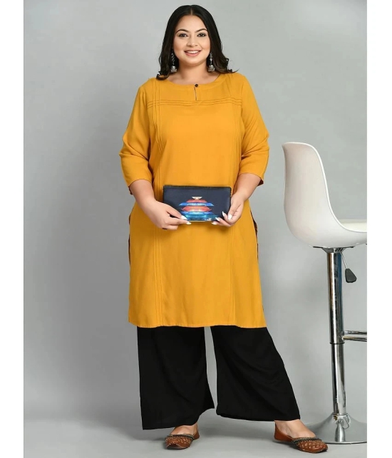 PrettyPlus by Desinoor - Mustard Rayon Womens Straight Kurti ( Pack of 1 ) - None