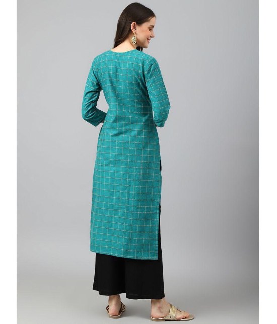 Hritika - Turquoise Cotton Women's Straight Kurti ( Pack of 1 ) - None