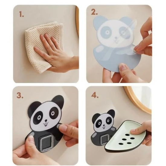 Panda-Shaped Self-Draining Wall-Mounted Soap Dish (Adhesive, Waterproof)-Default Title / Grey