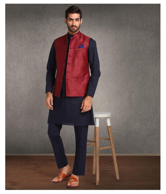 Hangup Maroon Cotton Blend Nehru Jacket Single Pack - None