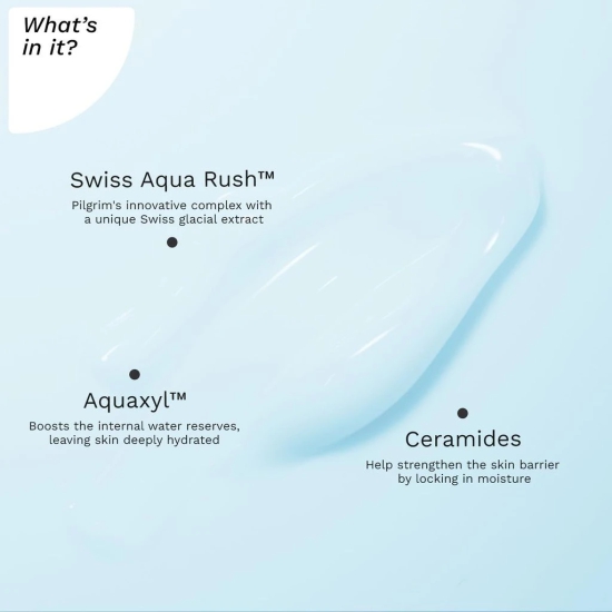 Pilgrim Swiss Aqua Rush? Overnight Hydrating Face Cream| Crafted with powerful hydrators- Swiss Aqua Rush?, Aquaxyl? & Ceramides | Overnight Intense Hydration | Fortifies skin barrier | 50g