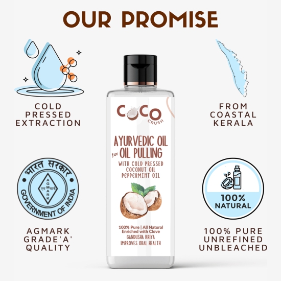 Coco Crush Ayurvedic Coconut Oil for Oil Pulling, Cold-pressed & Virgin | Healthy Teeth - Coconut Oil, Peppermint Oil, Clove Oil