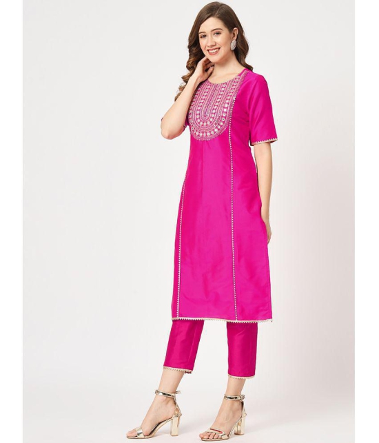 Pannkh - Pink Art Silk Womens A-line Kurti ( Pack of 1 ) - None