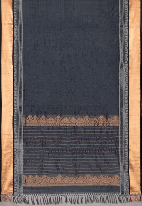 Handwoven Tussar Silk Jaquard Saree - Black