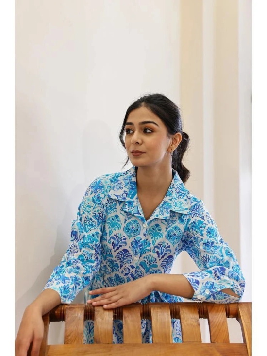 Label Flavia Cotton Printed Midi Womens Shirt Dress - Blue ( Pack of 1 ) - None