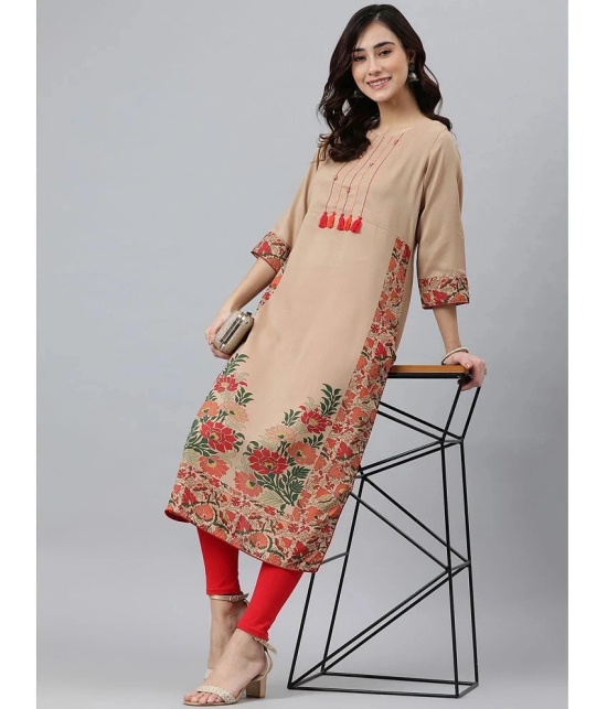 Janasya Silk Blend Printed Straight Womens Kurti - Beige ( Pack of 1 ) - None