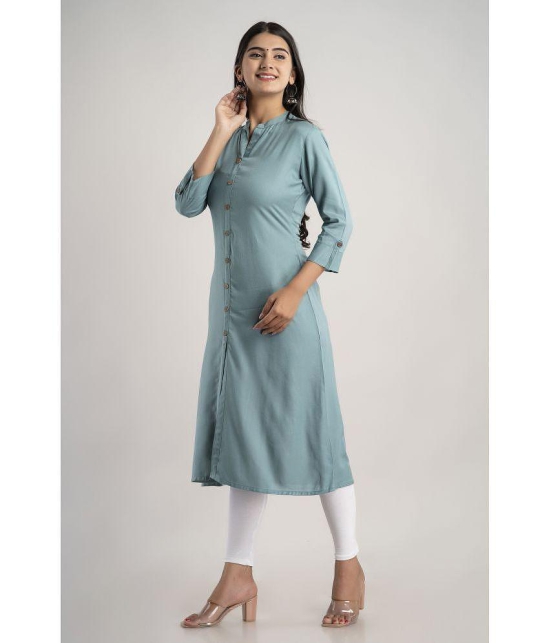 MAUKA - Turquoise Rayon Women''s Front Slit Kurti ( Pack of 1 ) - None