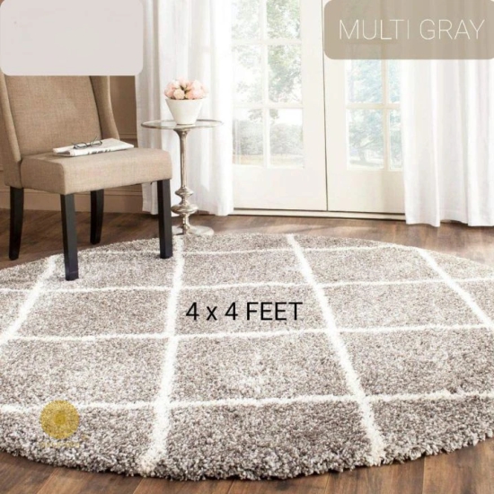 Modern Round Shaped Bedroom / Dining Rugs-4x4 Feet / Grey