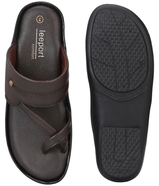 Leeport - Brown Mens Leather Slipper - None