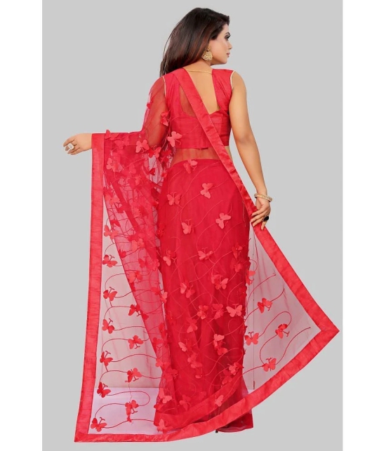 Gazal Fashions - Red Net Saree With Blouse Piece ( Pack of 1 ) - Red