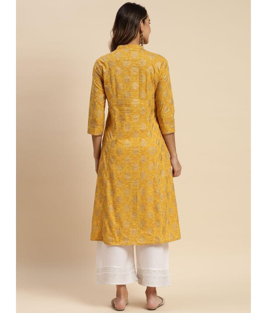 Rangita Women Cotton Yellow Gold Printed Calf Length Kalidar Kurti - None