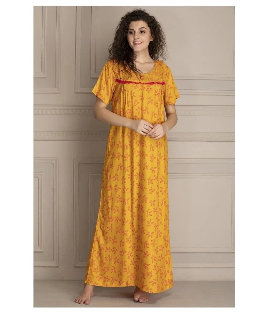 Clovia Cotton Nighty & Night Gowns - Yellow - L