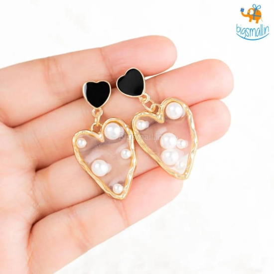 Heart Gold & Pearl Earrings