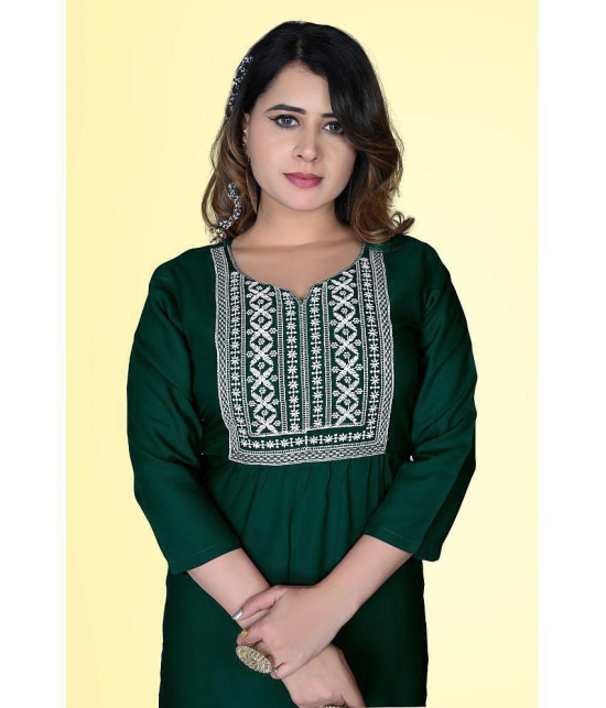 haya fashion - Green Rayon Women's Straight Kurti ( Pack of 1 ) - None