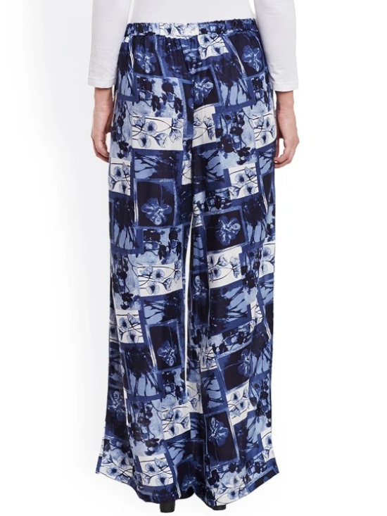 Women Blue Printed Relaxed Fit Palazzo Trousers