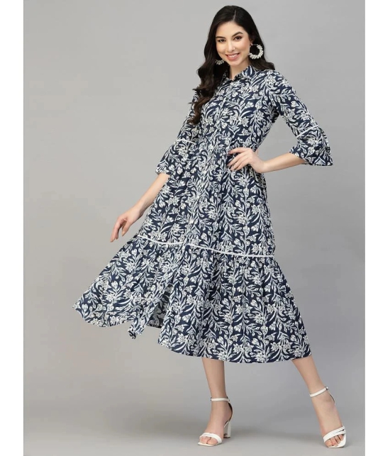 Stylum Cotton Printed Midi Womens Fit & Flare Dress - Navy Blue ( Pack of 1 ) - None