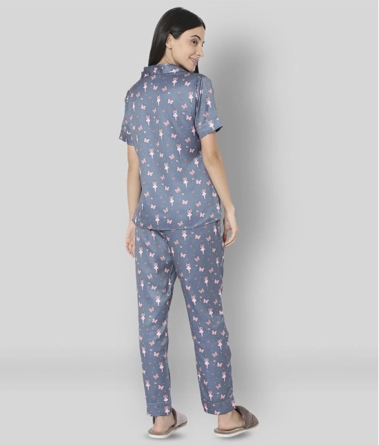 Smarty Pants - Grey Melange Satin Womens Nightwear Nightsuit Sets ( Pack of 1 ) - L