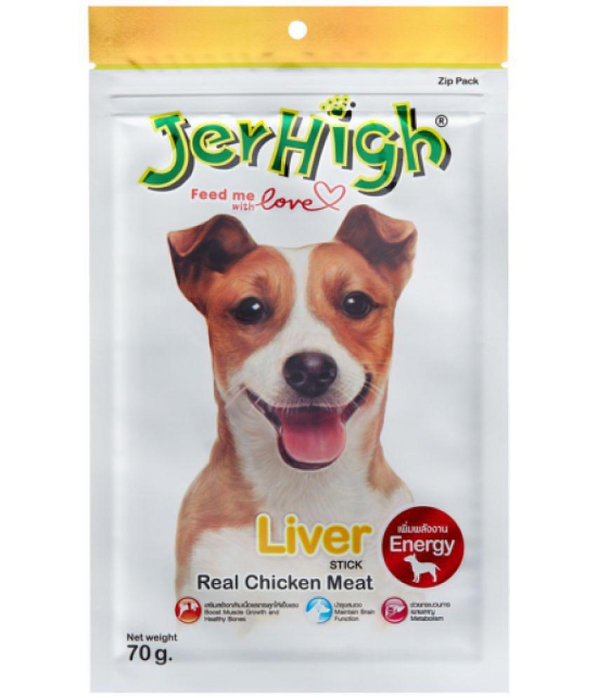 Jerhigh Chicken Dog Treats, Made from Human Grade High Protein Chicken, Fully Digestible Healthy Snack & Training Treat, Free from by-Products & Gluten, Liver 70gm (6 X 70g)