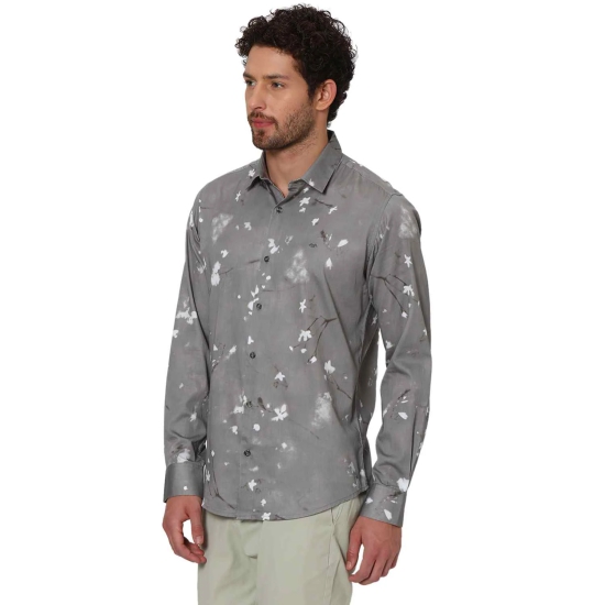 Grey Digital Print Slim Fit Casual Shirt