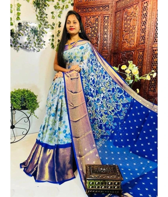 Bhuwal Fashion Chiffon Printed Saree With Blouse Piece - Blue ( Pack of 1 ) - Blue