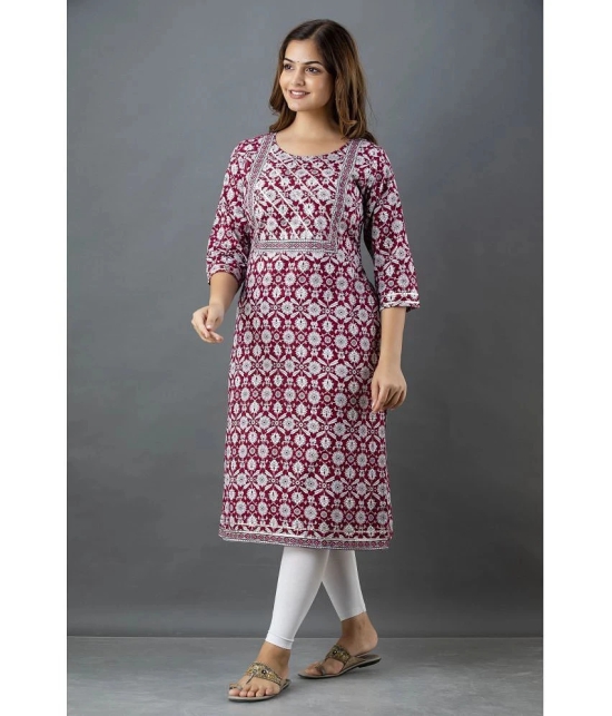 Lee Moda - Maroon Cotton Womens Straight Kurti ( Pack of 1 ) - None