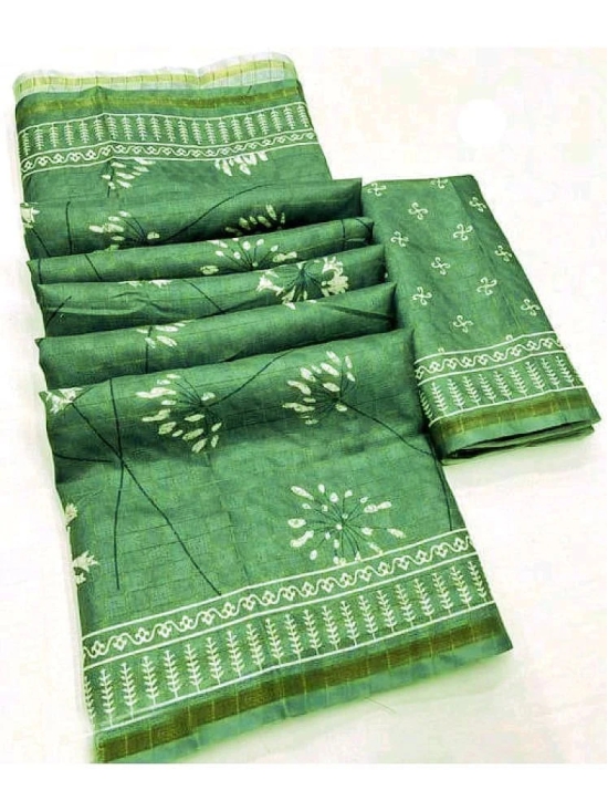 Bhuwal Fashion Jute Printed Saree With Blouse Piece - Green ( Pack of 1 ) - Green