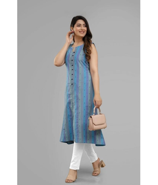 Parastri Cotton Striped Front Slit Womens Kurti - Blue ( Pack of 1 ) - None