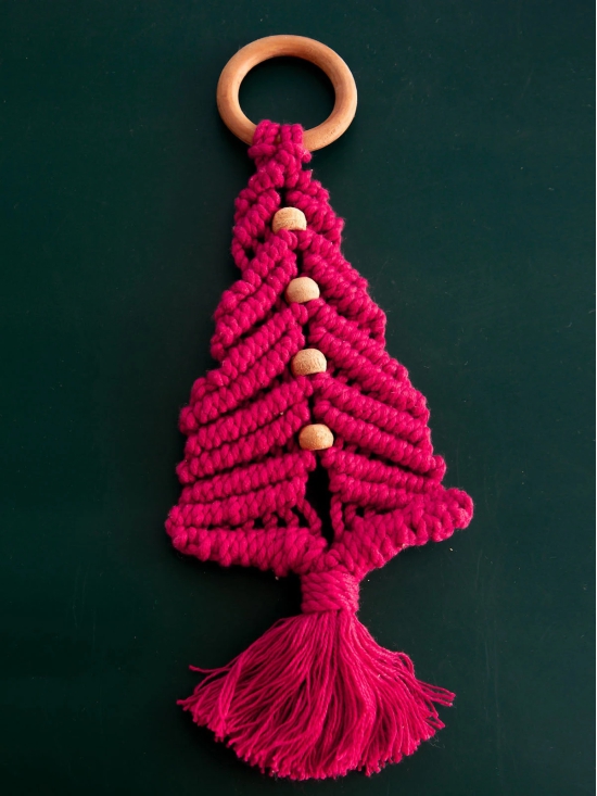 Macrame Christmas Tree - Red and White (Single Piece)-Red