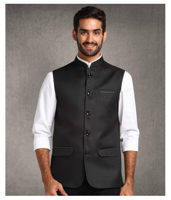 Hangup Black Cotton Blend Nehru Jacket Single Pack - None