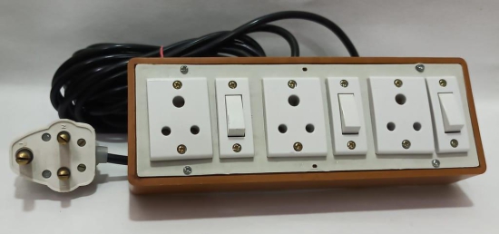 6A 3 Sockets (3 Pin Socket) & 3 Switch Extension Box with 16A Plug & 20m Wire