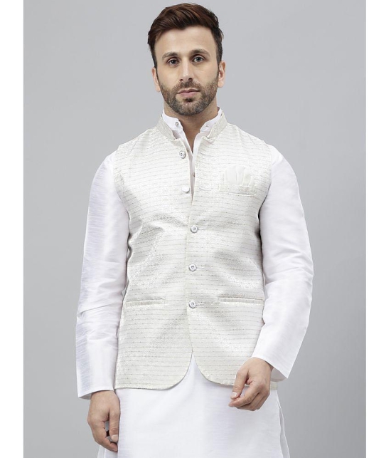 Hangup - White Jacquard Mens Nehru Jacket ( Pack of 1 ) - None