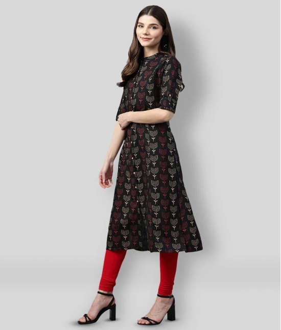 Divena - Black Cotton Blend Womens Front Slit Kurti ( Pack of 1 ) - XXL