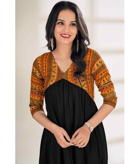 Glomee Rayon Printed Nayra Womens Kurti - Black ( Pack of 1 ) - None