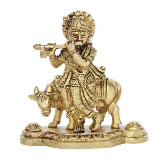 Shri Krishna Kamadhenu Idol | 100% Pure Bras | Antique Finish