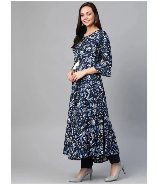 Yash Gallery - Blue Rayon Womens Flared Kurti ( Pack of 1 ) - XL