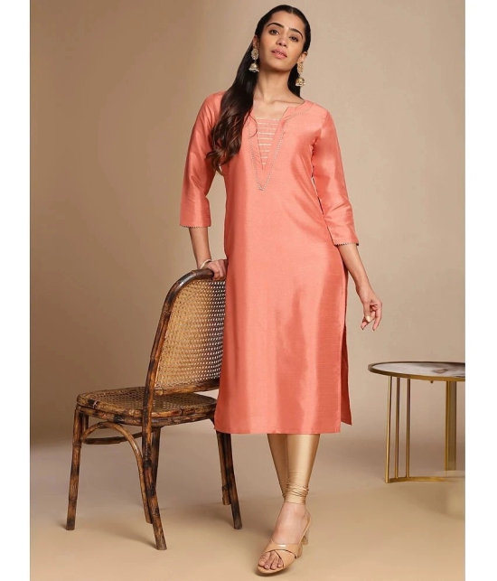 Janasya Silk Blend Solid Straight Womens Kurti - Peach ( Pack of 1 ) - None