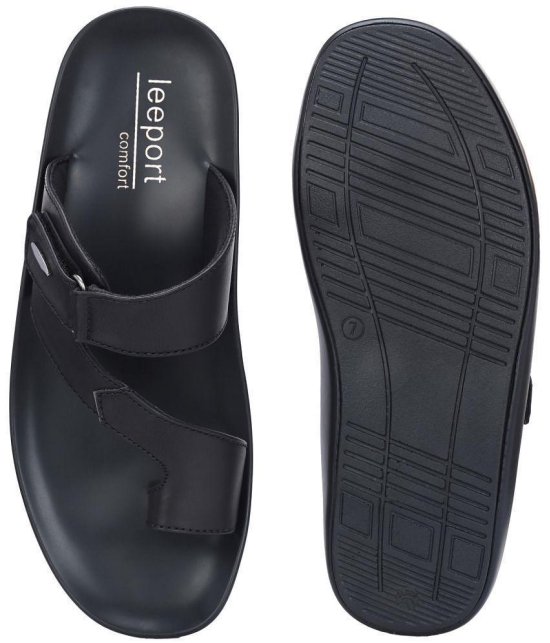 Leeport Black Mens Leather Slipper - None