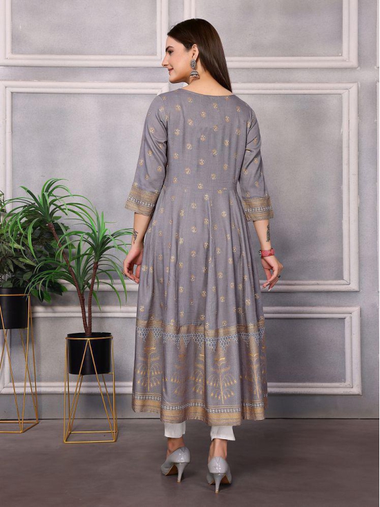 Rangita Women Rayon Grey Embellished Calf Length Anarkali Kurti - None