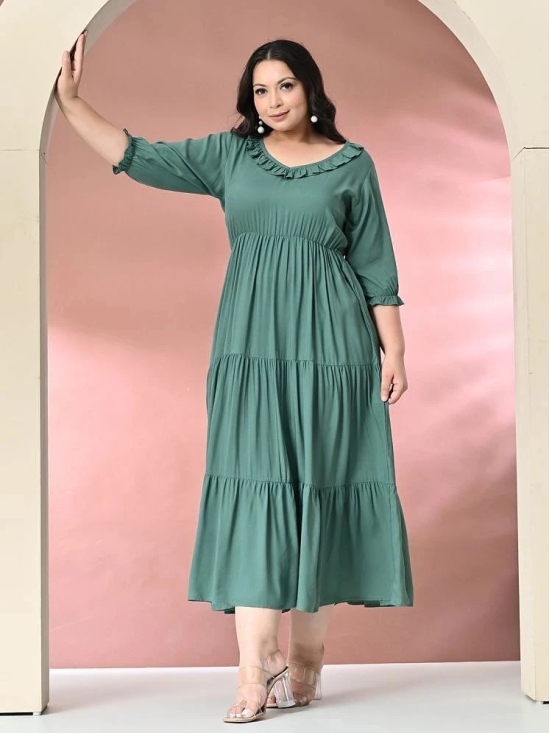 PrettyPlus by Desinoor.com Rayon Solid Midi Womens Fit & Flare Dress - Sea Green ( Pack of 1 ) - None