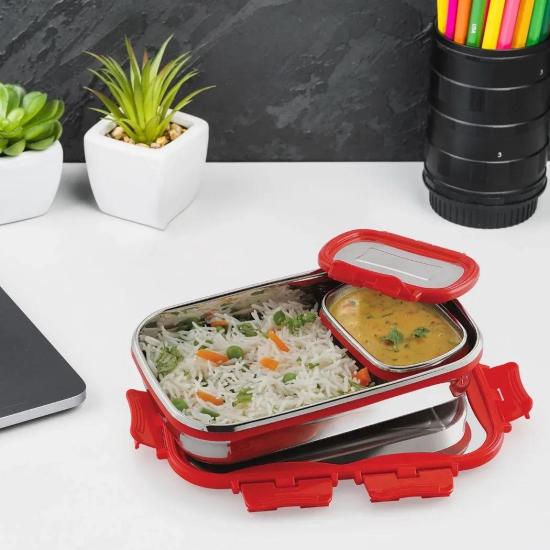 Click It Stainless Steel Lunch Box, Medium Red Medium