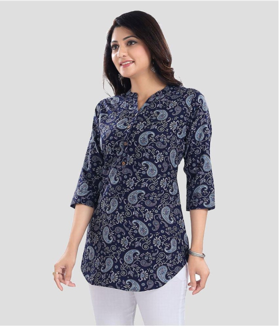 Meher Impex Crepe Printed A-line Women''s Kurti - Blue ( Pack of 1 ) - None