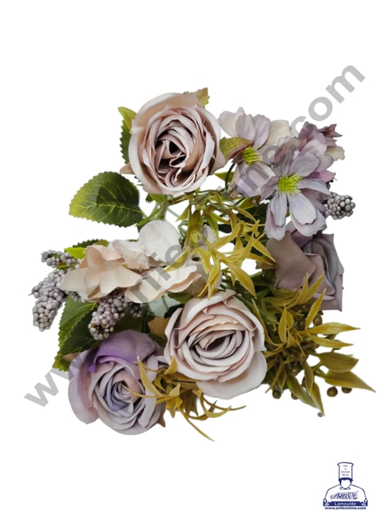 CAKE DECOR™ Rose With Berries and Leaves Artificial Flower For Cake Decoration – (1 Bunch)-PURPLE