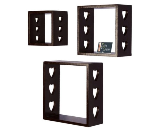 Wooden Floating Wall Shelves Set of 3-Black