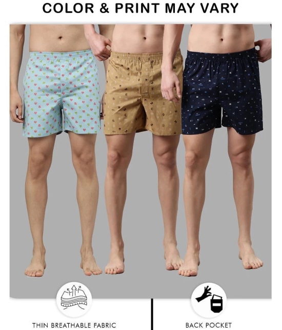 broon Blue,Beige,Navy BOXER SHORTS Cotton Men's Boxer- ( Pack of 3 ) - None