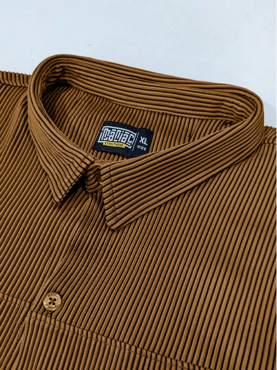 Stripe Textured Brown Full Sleeve Shirt-S / Brown