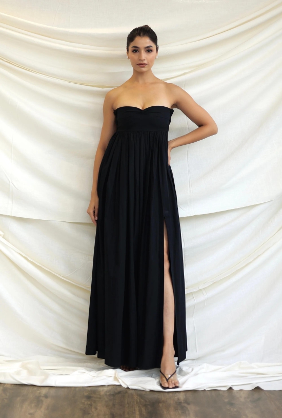 Black maxi dress-L / Without slit / White
