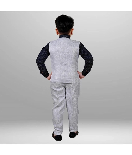 J D Creation - Grey Cotton Boys Indo Western Shirt & Pant with Waistcoat Set ( Pack of 1 ) - None