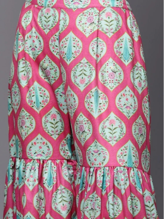 Women Pink Ethnic Motifs Velvet Kurta with Sharara