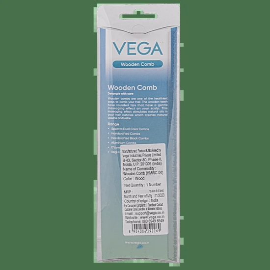 Vega Grooming Wooden Comb - Hmwc-04, Colour May Vary, 1 Pc